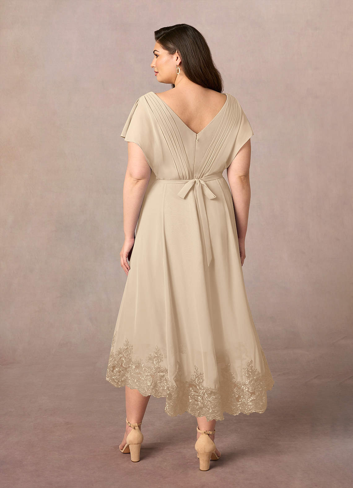 Azazie Palana Mother of the Bride Dresses Champagne A-Line Lace Chiffon Dress image8