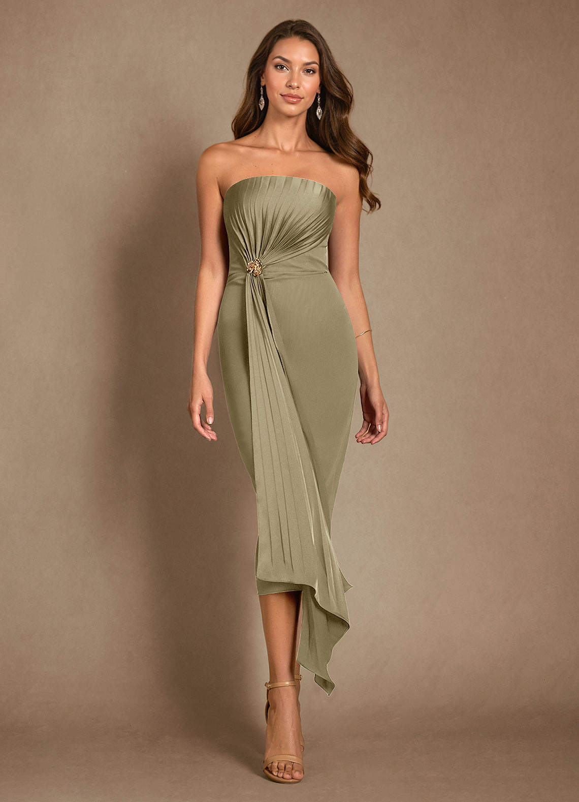 Azazie Dinanta vestidos de madre de la novia Vestido de Musgo Verde de Gasa de Columna con Plisado image1