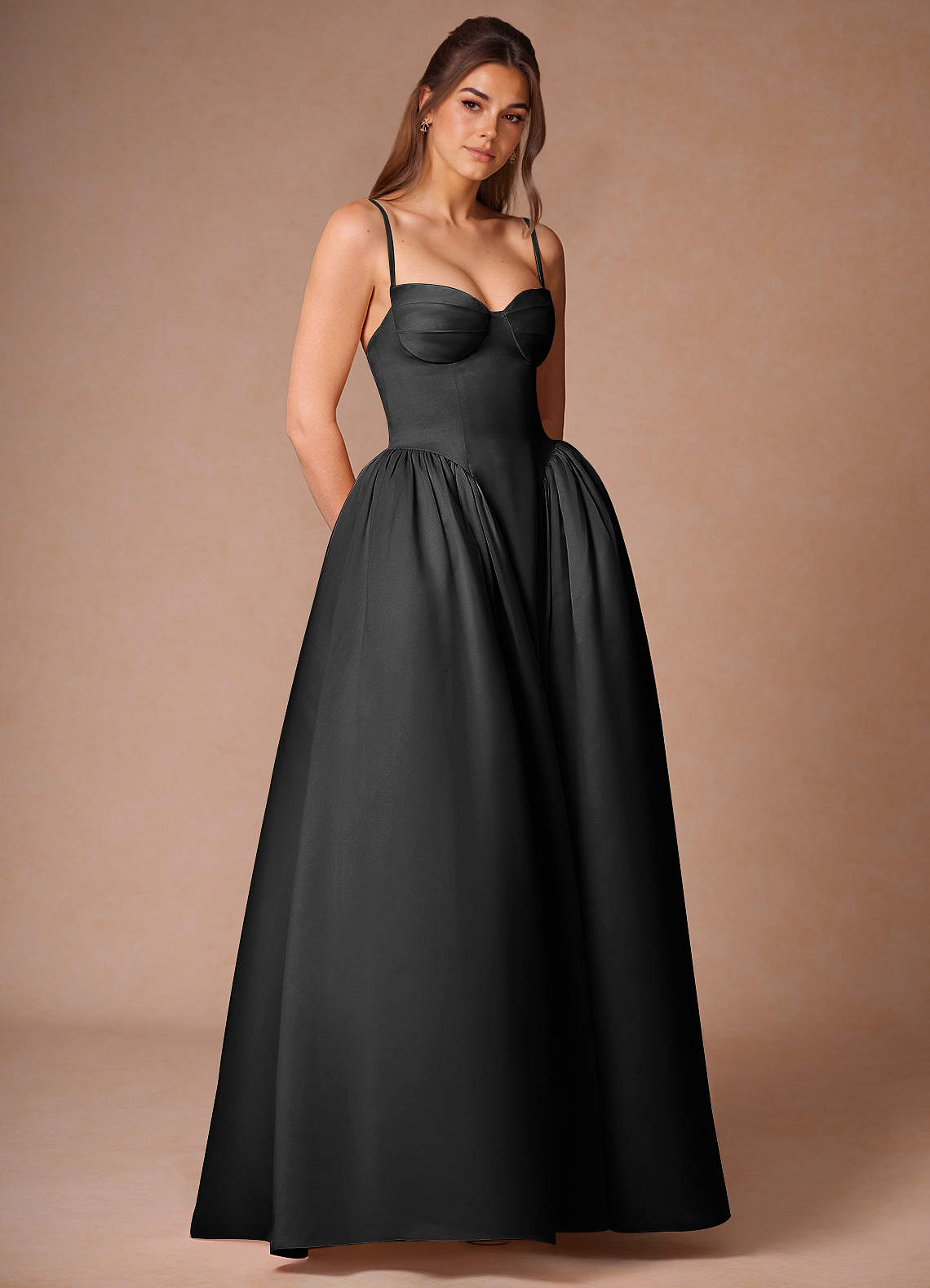 Relana Black Sleeveless Bandeau Ballgown image1
