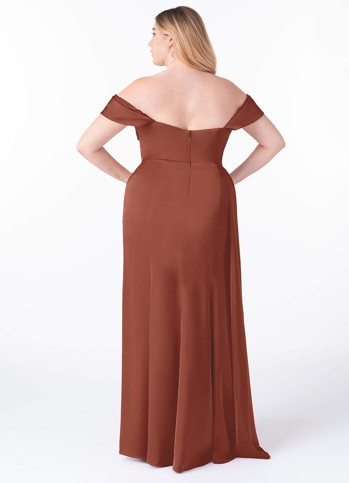 Azazie Amyra Bridesmaid Dresses Auburn Mermaid Off the Shoulder Stretch Satin Convertible Dress image10