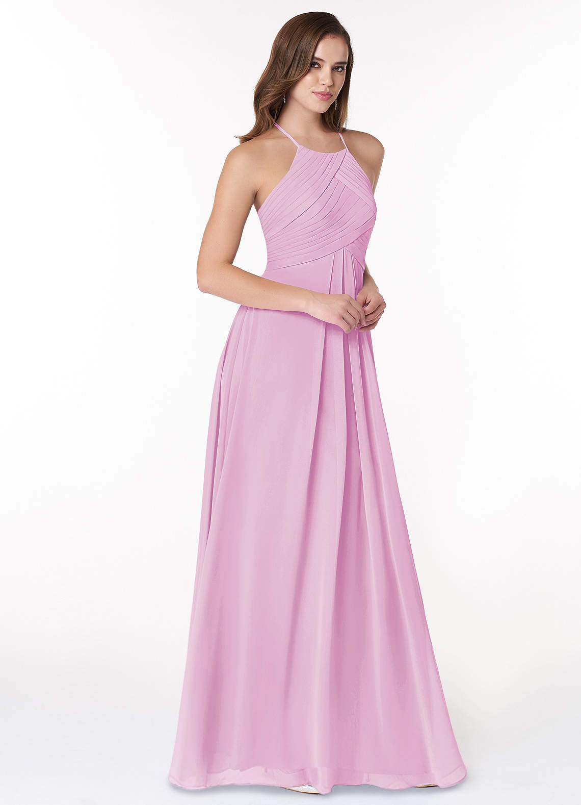 Azazie Ginger Bridesmaid Dresses Candy Pink A-Line Halter Pleated Chiffon Dress image1