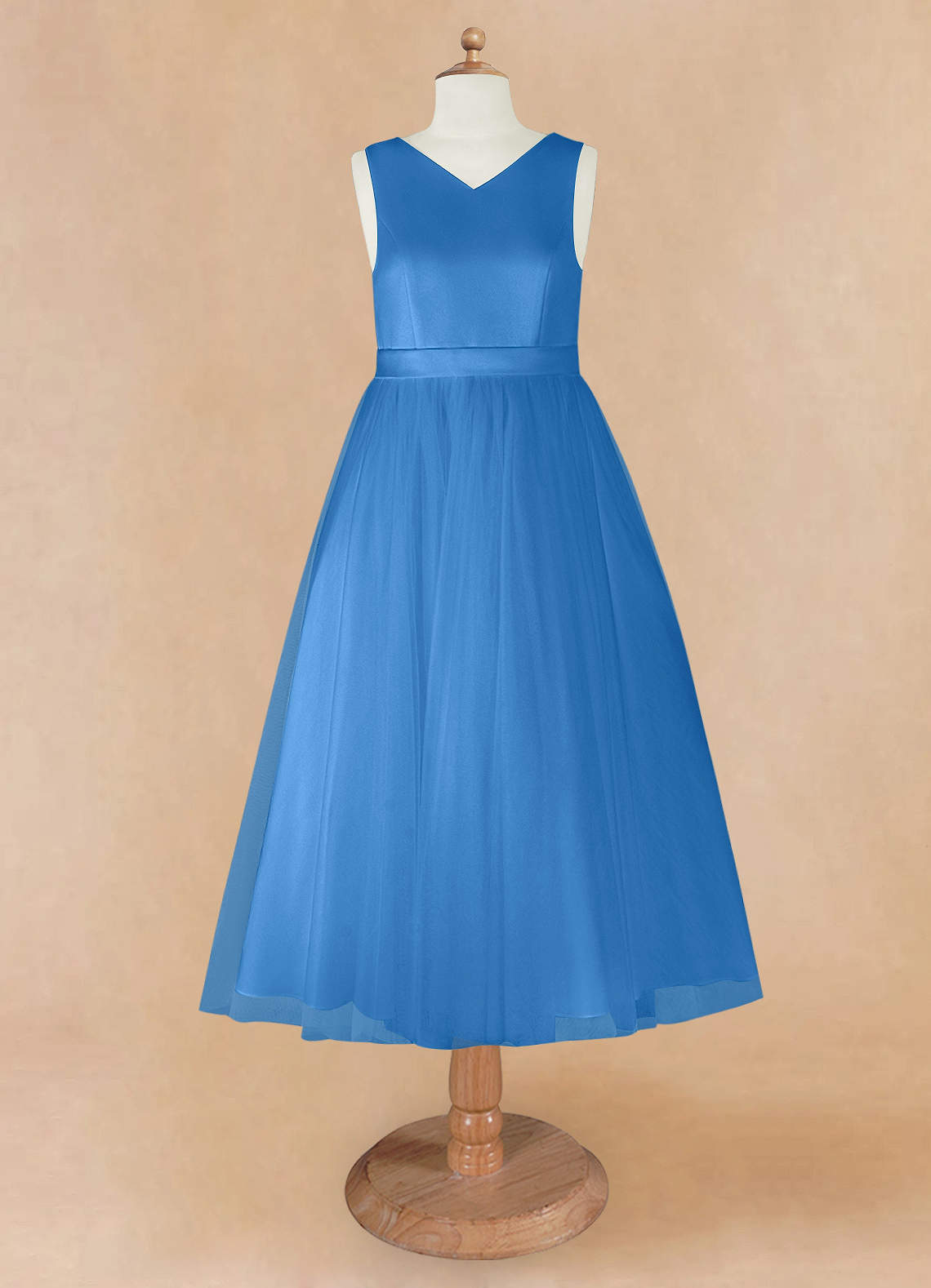 Blue Jay Azazie Marlee A-Line Pleated Matte Satin Tea-Length Dress | Azazie