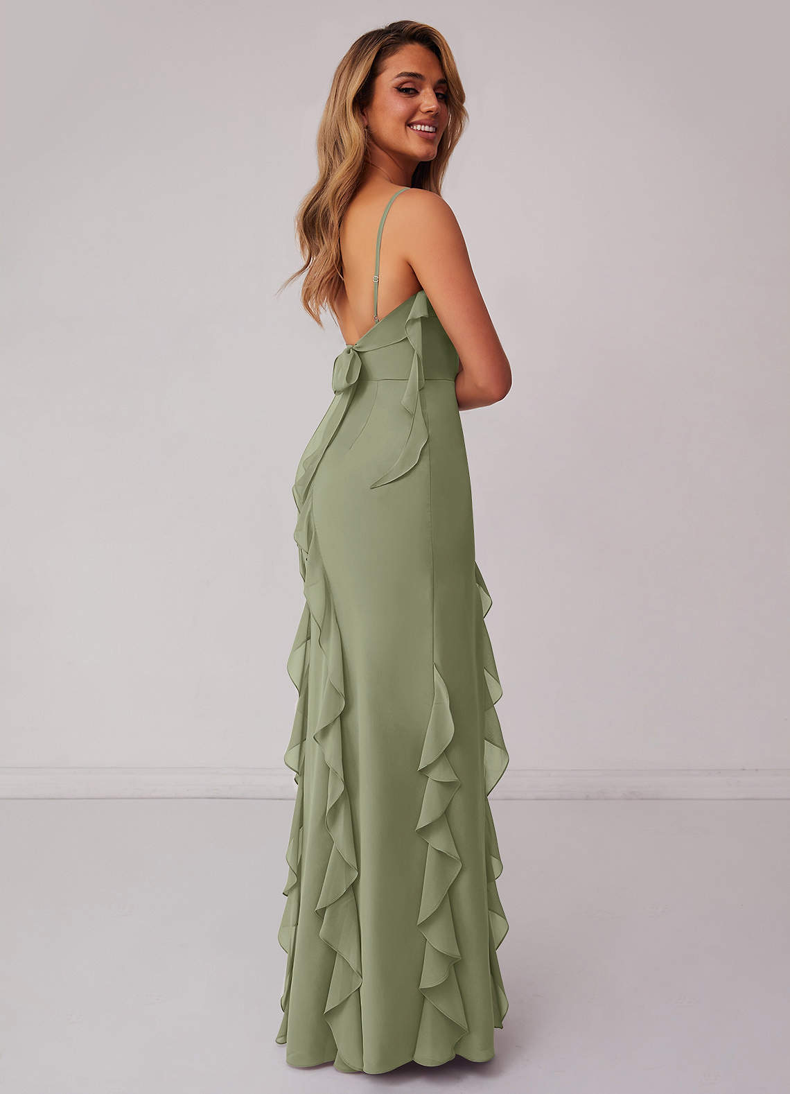 Barbie ♥ Azazie Bridesmaid Dresses Pistachio Sheath Bow Chiffon Dress image1