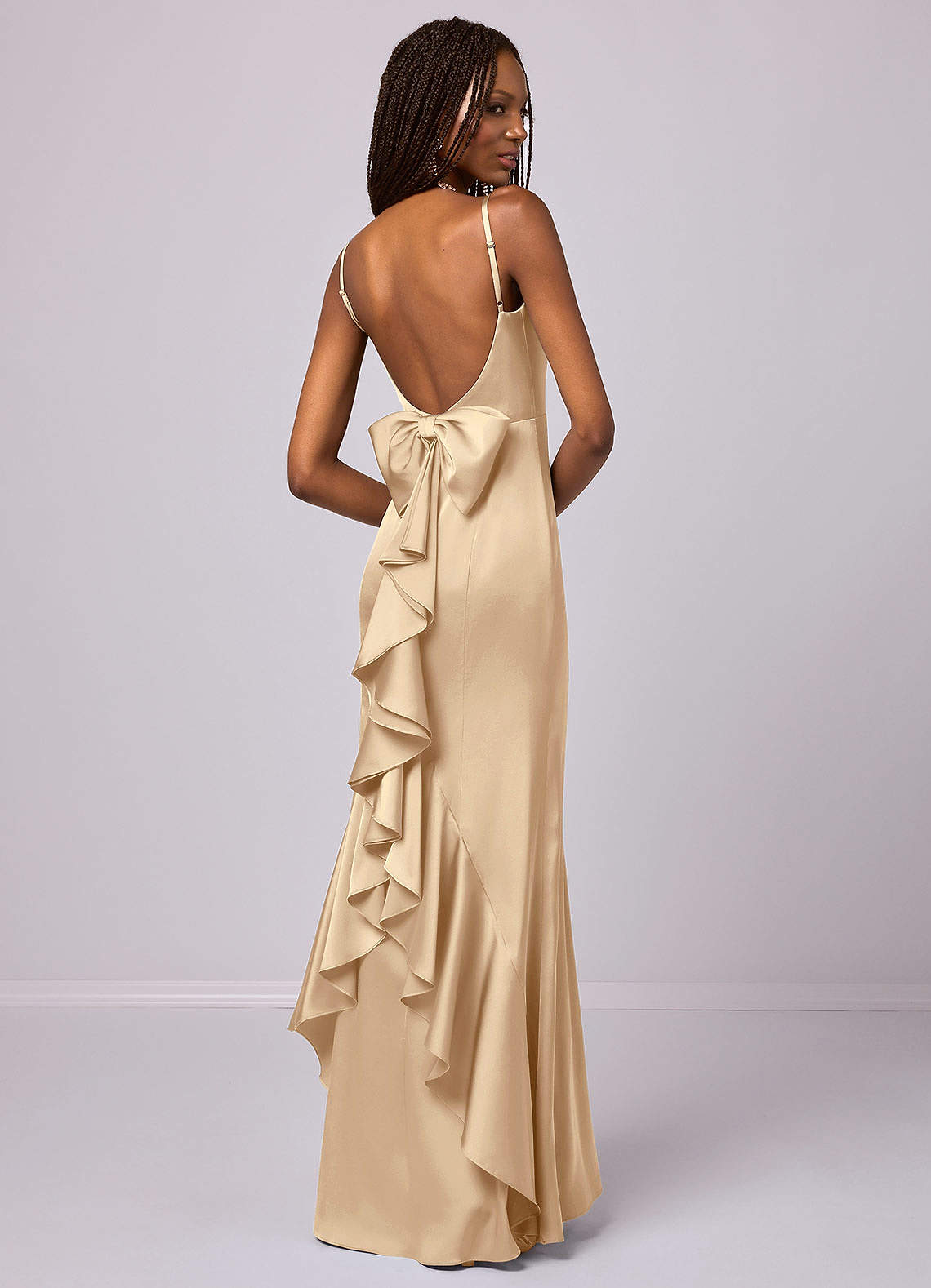 Barbie ♥ Azazie Bridesmaid Dresses Champagne Mermaid Bow Stretch Satin Dress image4