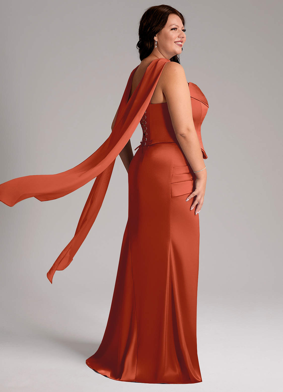 Azazie Sorrel Bridesmaid Dresses Rust Mermaid Strapless Stretch Satin Convertible Dress image7