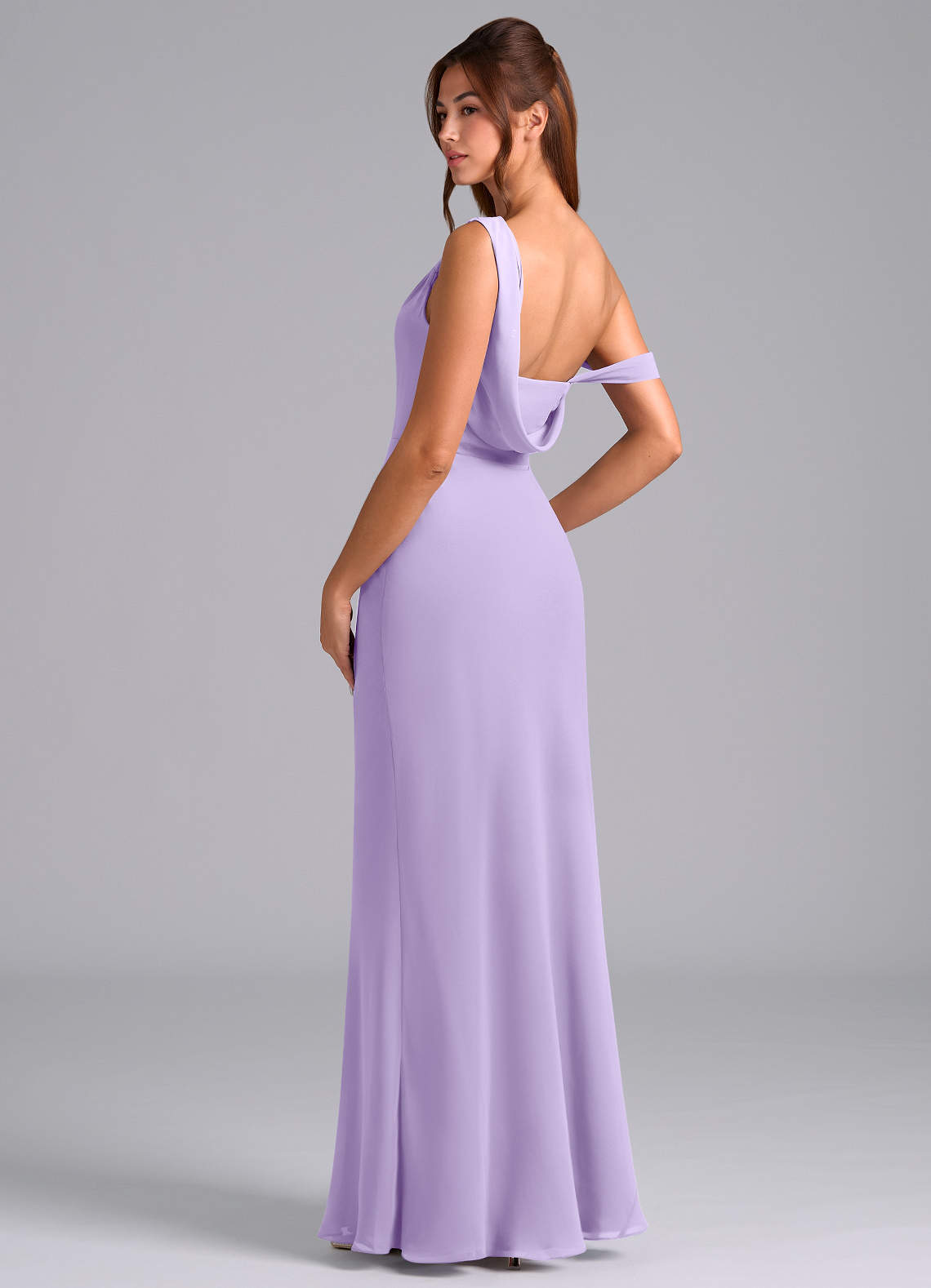 Azazie Madelyn Bridesmaid Dresses Lilac Mermaid One Shoulder Chiffon Convertible Dress image5