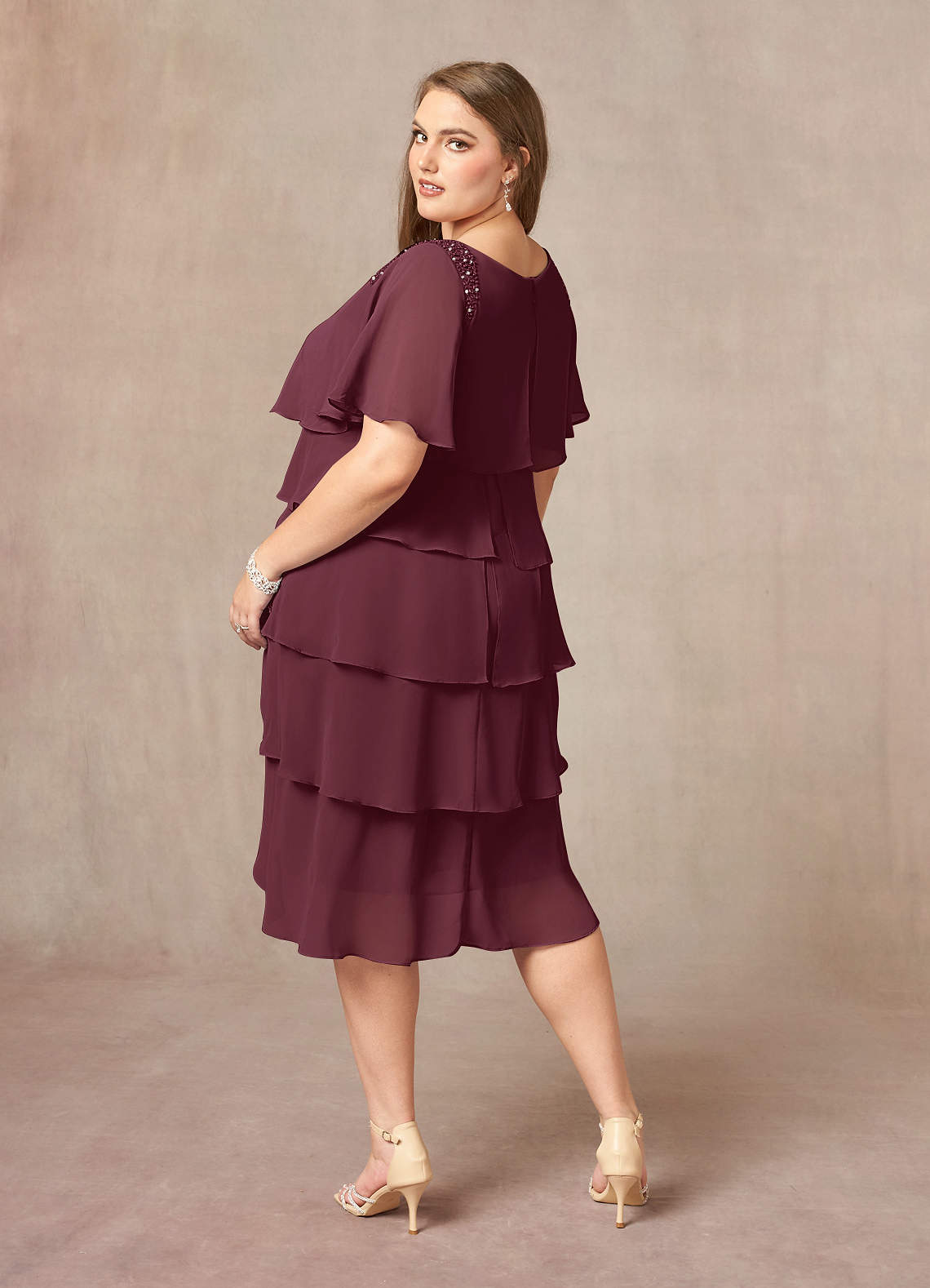 Azazie Rita Cabernet A-Line Scoop Beaded Chiffon Dress Ready to Ship |  Azazie