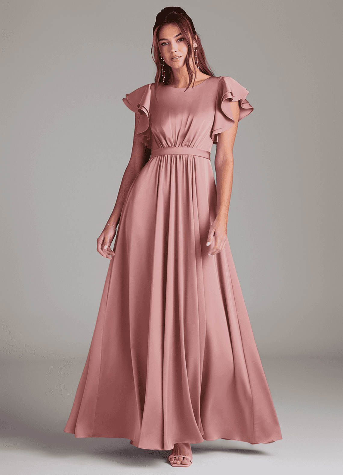 Azazie Daphne Modest Bridesmaid Dresses A-Line Ruched Stretch Satin Floor-Length Dress image2