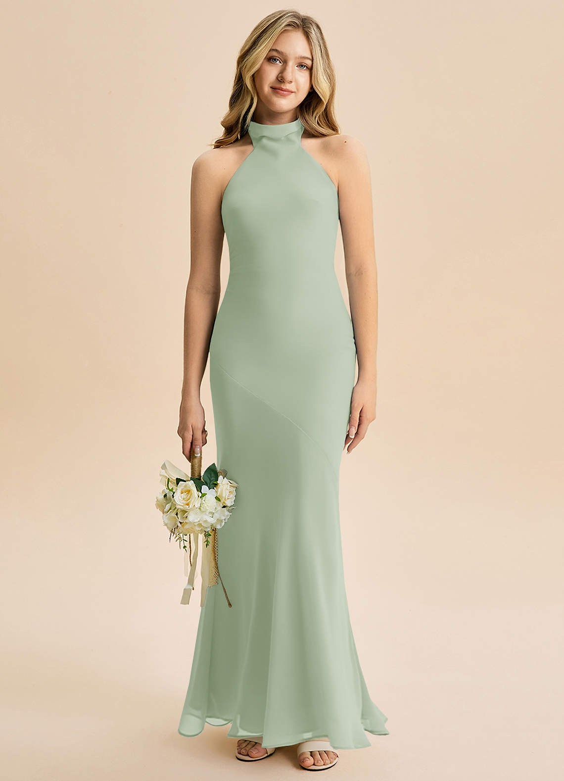 Azazie Velli Junior Bridesmaid Dress in Dusty Sage
