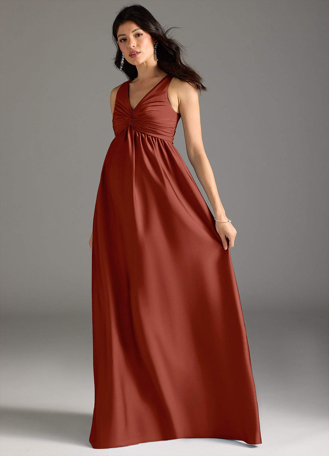 Azazie A-Line/Princess V-Neck Floor-Length Stretch Satin Maternity Bridesmaid Dresses - Terracotta Azazie A-Line/Princess V-Neck Floor-Length Stretch Satin Maternity Bridesmaid Dresses - Terracotta