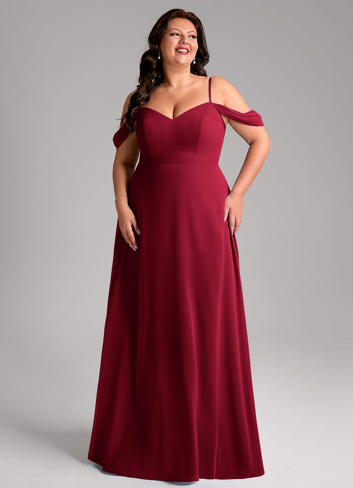 Azazie Marley At-home Try On Dresses Burgundy A-Line Off the Shoulder Chiffon Convertible Dress image12