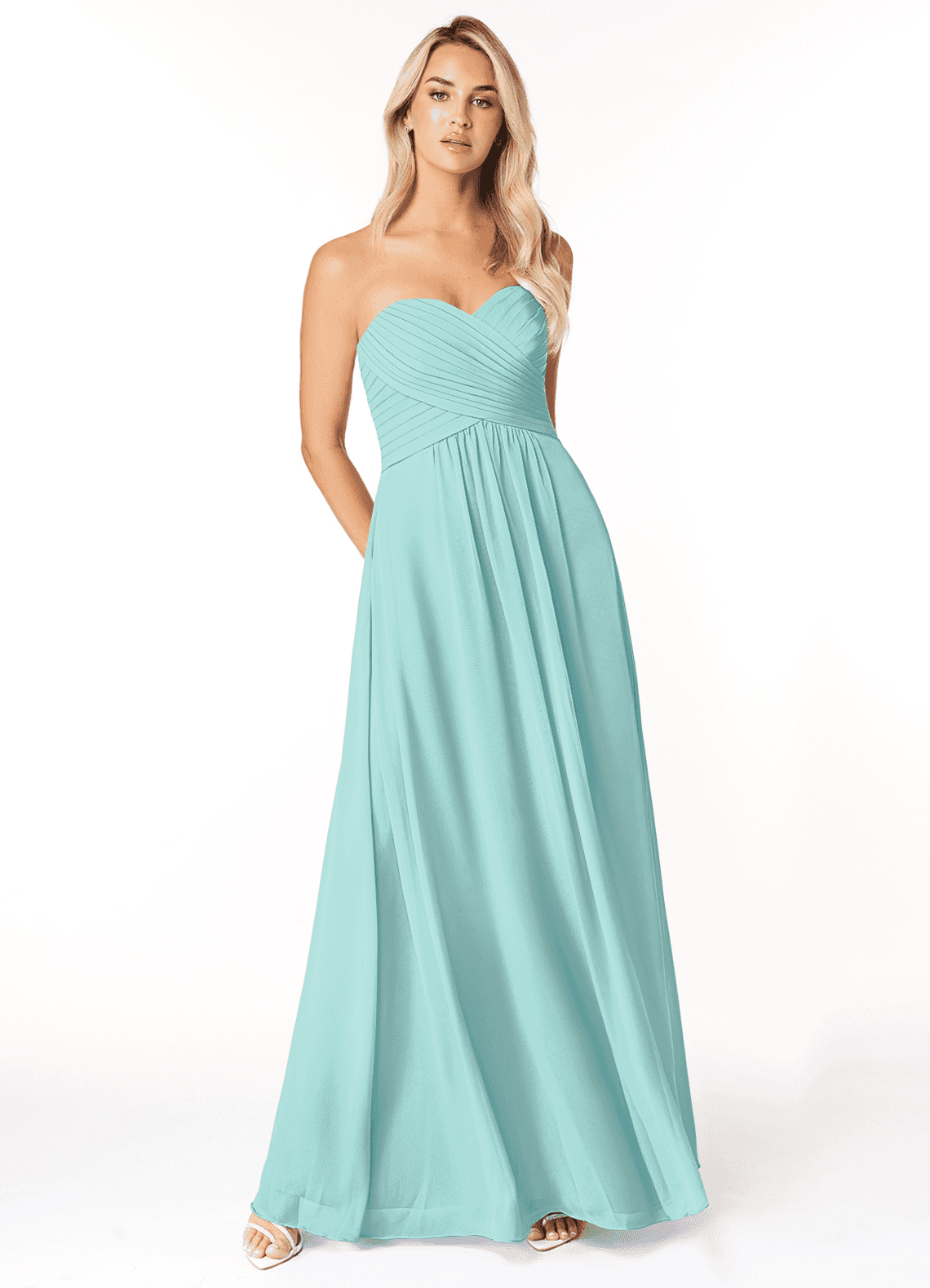 Azazie Yazmin Bridesmaid Dresses Aqua A-Line Sweetheart Neckline Chiffon Convertible Dress image1
