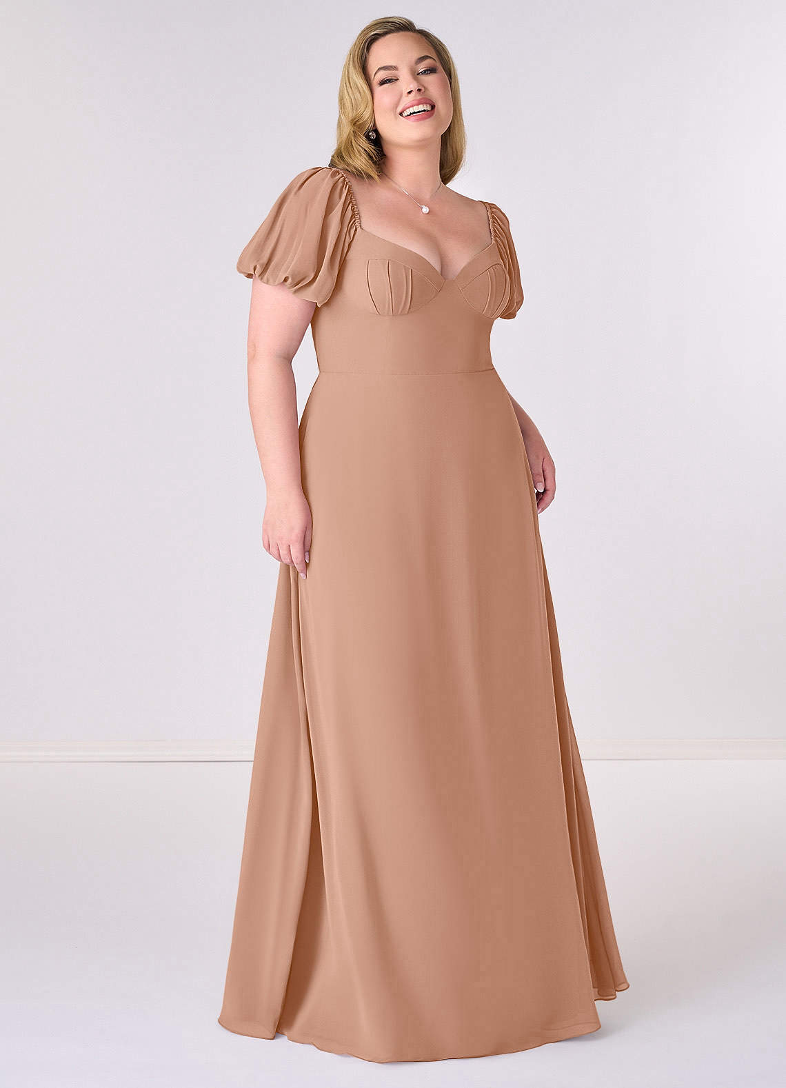 Barbie ♥ Azazie Bridesmaid Dresses Champagne Rose A-Line Pleated Chiffon Dress image1