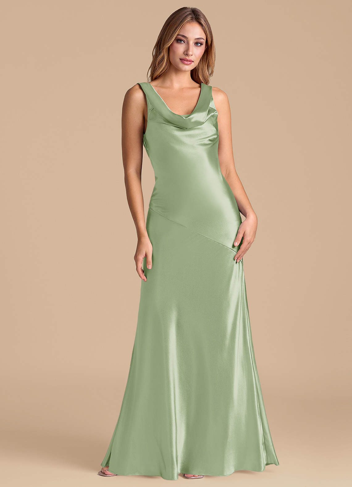 Azazie Rylina 신부 들러리 드레스 인어 메탈릭 새틴 바닥 길이 드레스 image1