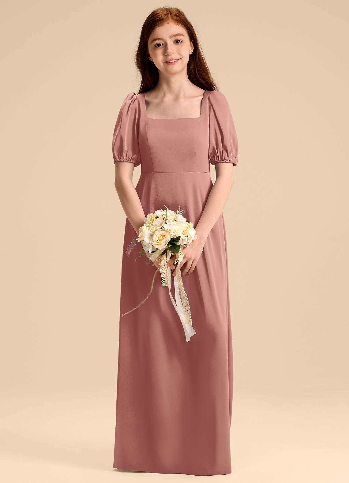 Azazie Briar Junior Robe Trapèze en Satin extensible Arc Rosette image1