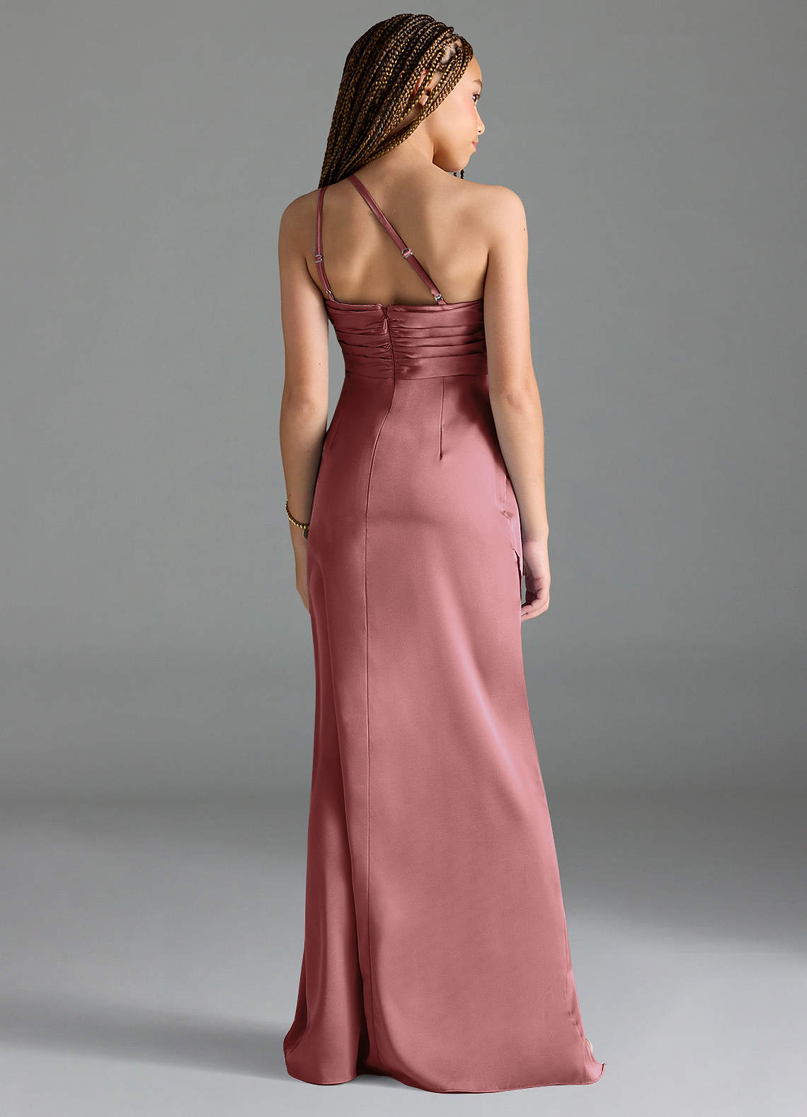 Azazie Eren Junior Vestido Ametista de Cetim elástico de Bainha com Plissado image1