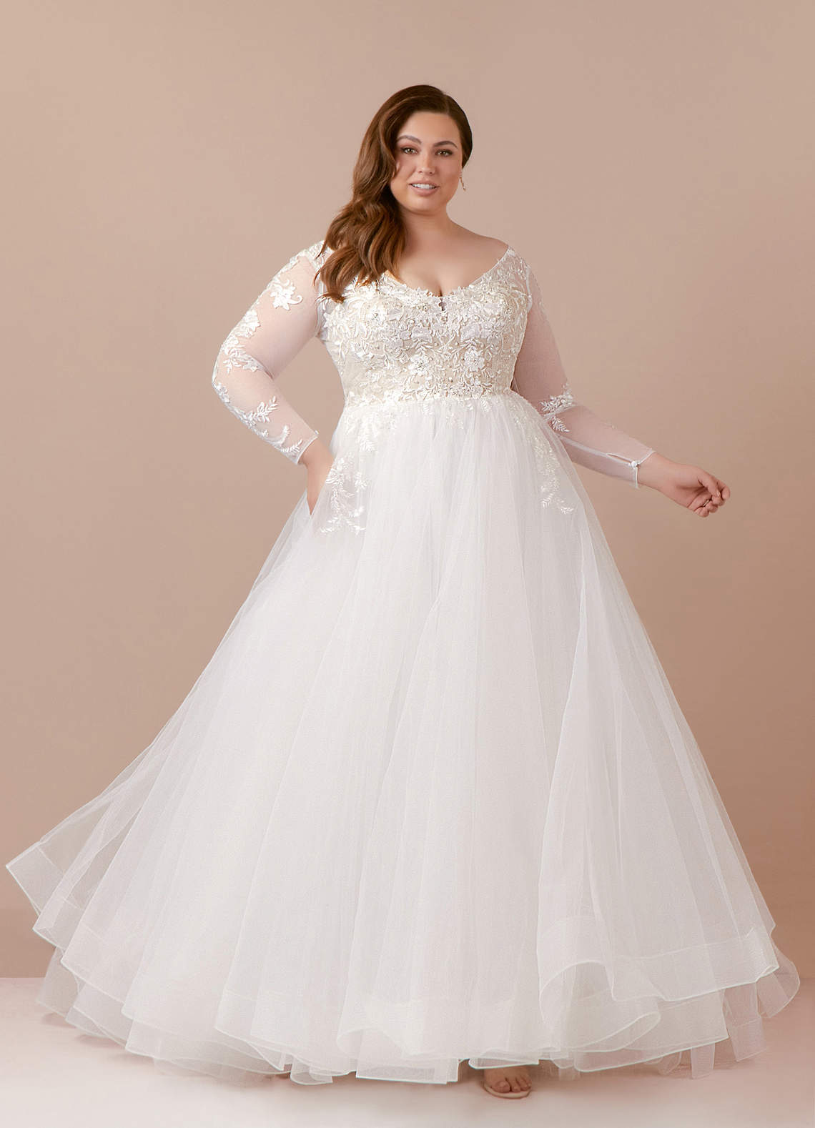 Azazie Freya Wedding Dresses Diamond White Nude A-Line Sequins Tulle Dress image1