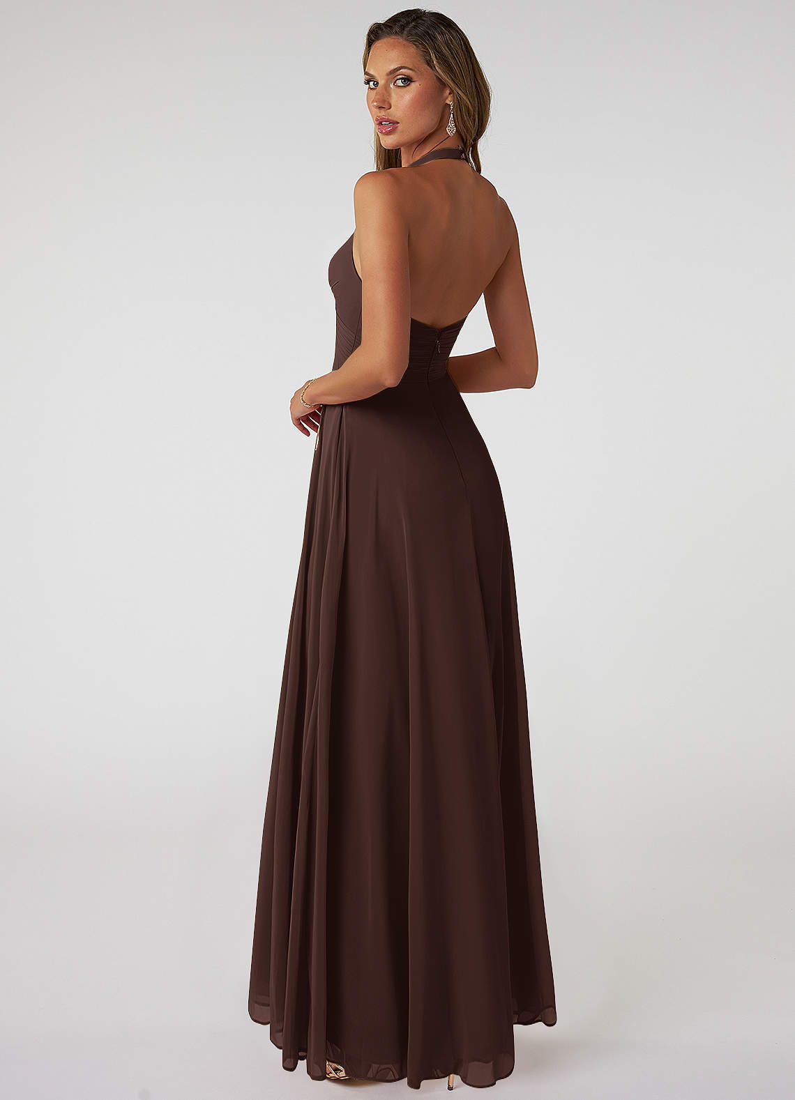 Azazie Tessie Bridesmaid Dresses Ganache A-Line V-Neck Pleated Chiffon Dress image1