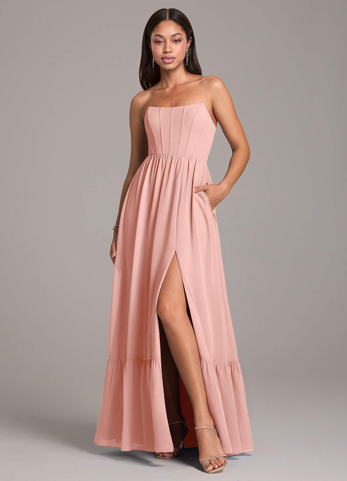 Azazie Kailee Bridesmaid Dresses Rosette A-Line with Pockets Chiffon Dress image1