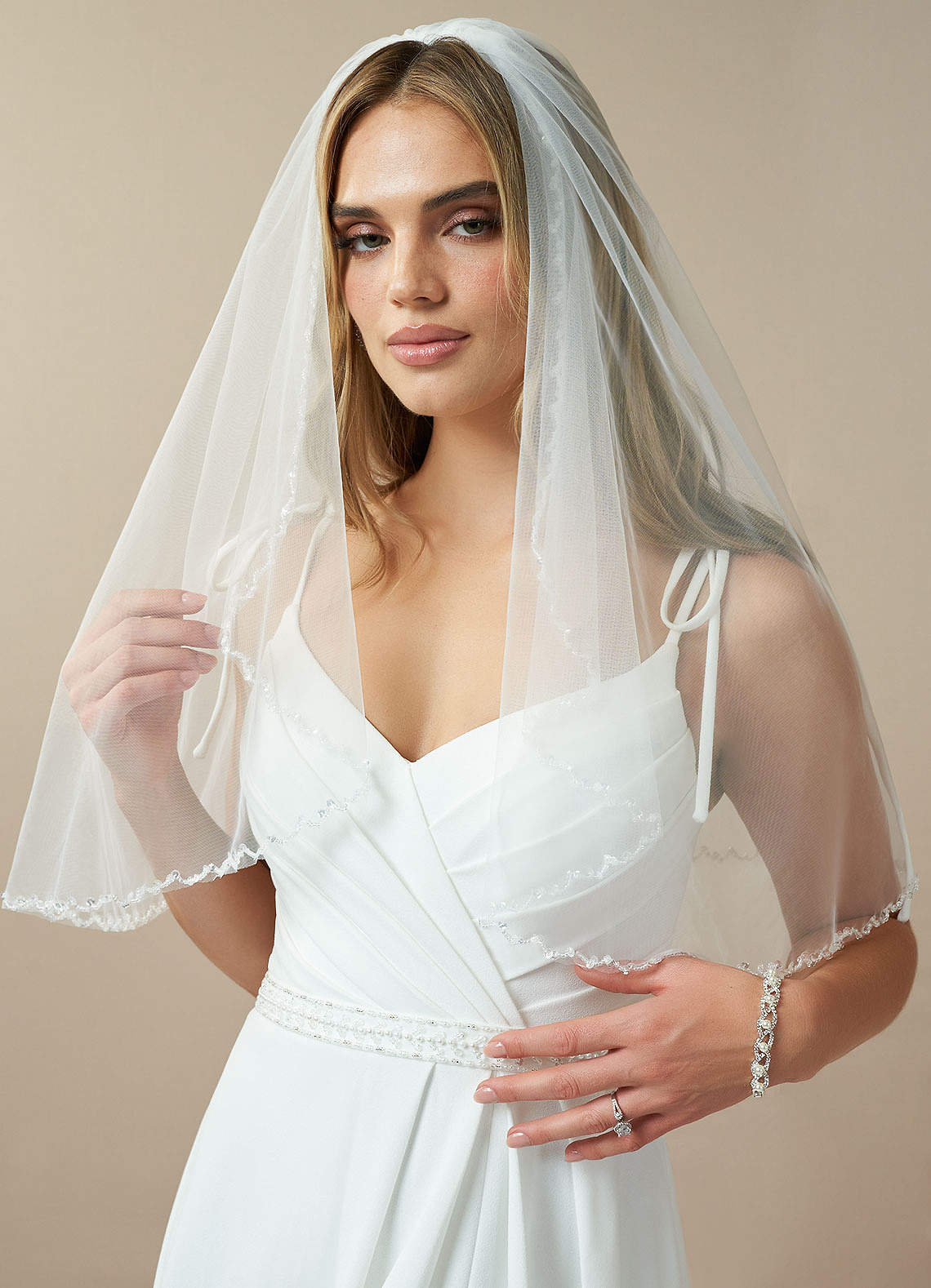 front Sheena Beads Elbow Length Veil