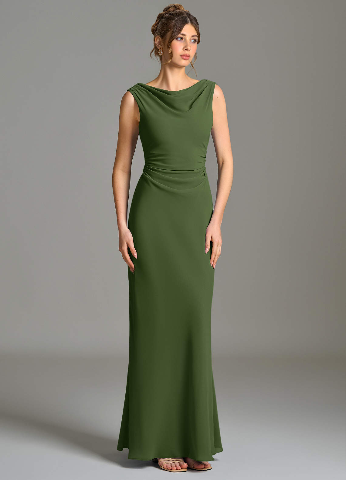 Azazie Kieryn Bridesmaid Dresses Olive Mermaid Pleated Chiffon Dress image4