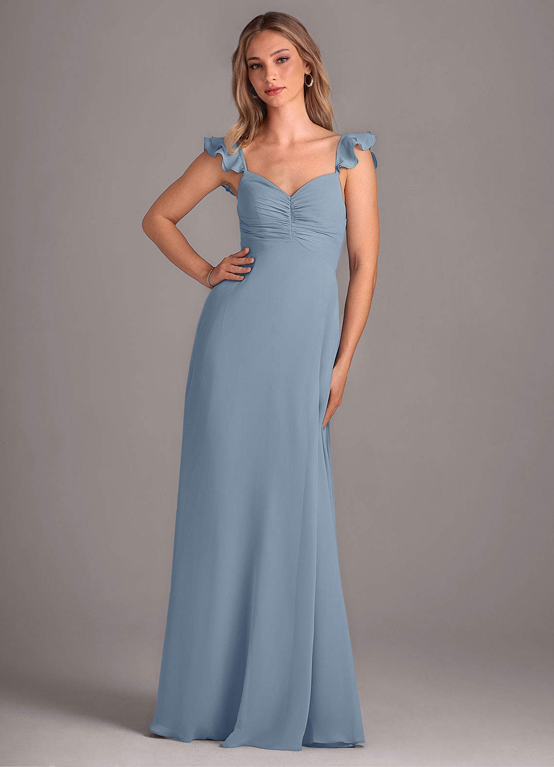 Azazie Kaylyn Bridesmaid Dresses Dusty Blue A-Line Ruched Chiffon Dress image1