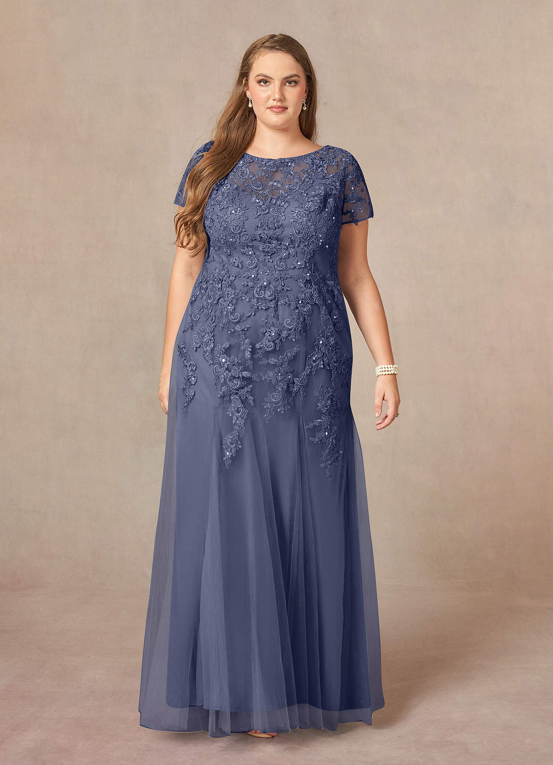 Azazie Laurie Mother of the Bride Dresses Stormy Mermaid Scoop Sequins Tulle Dress image1
