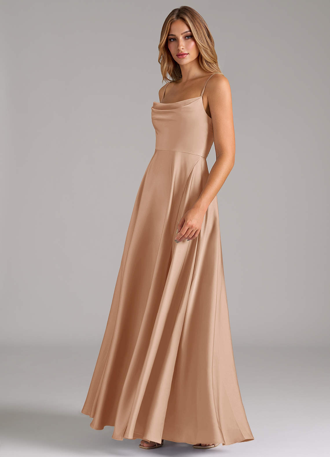 Azazie Elle Bridesmaid Dresses English Rose A-Line Pleated Stretch Satin Dress image5
