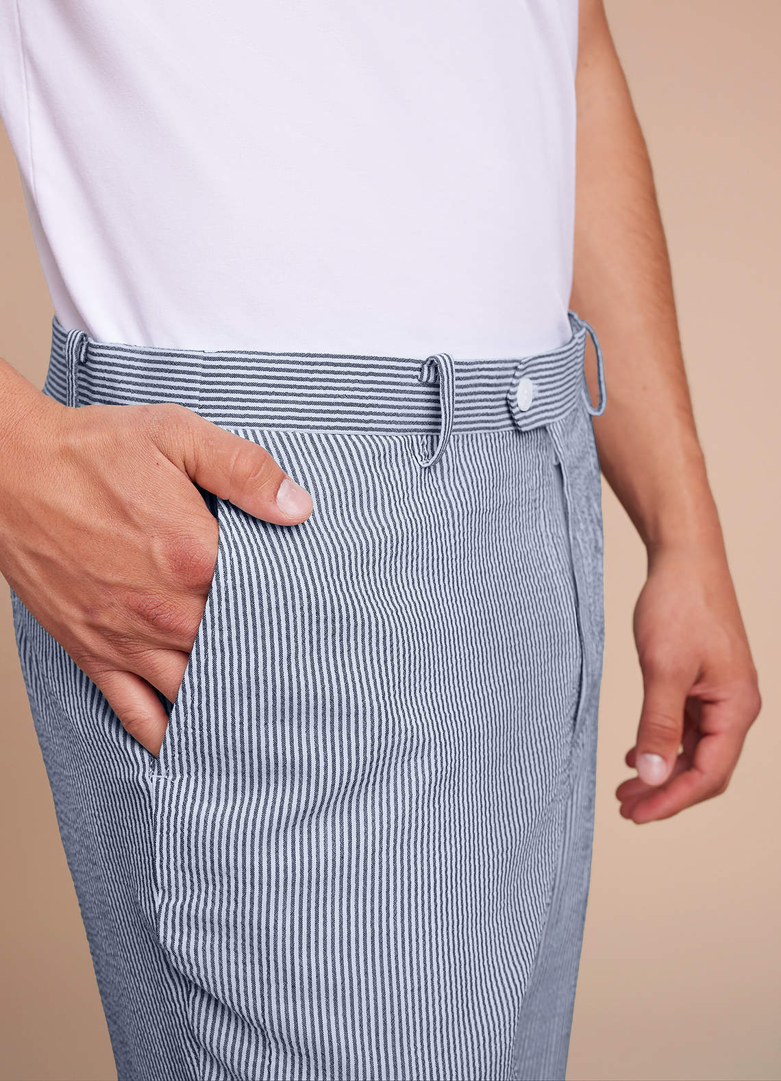 front Gavin Azul Traje de pantalón de seersucker a rayas