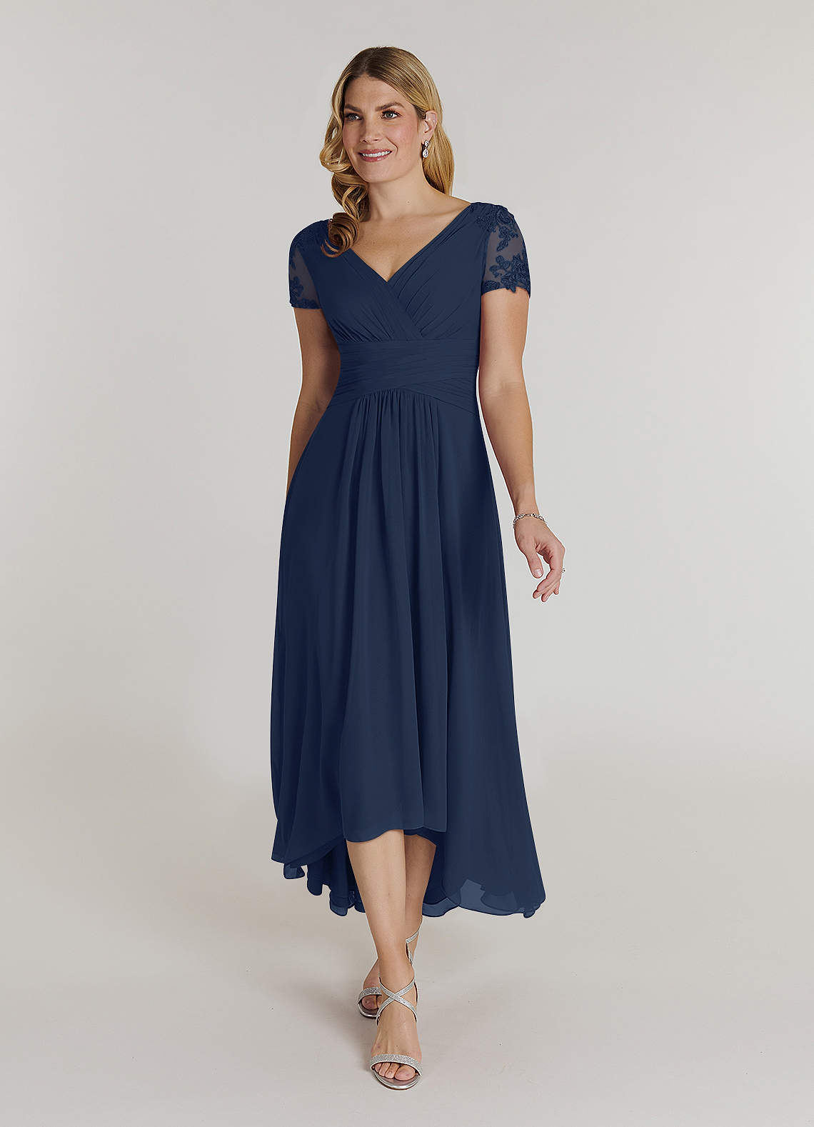 Azazie Thais Kleider für die Brautmutter A-Linie Spitze Chiffon Kleider Dunkelmarine image1