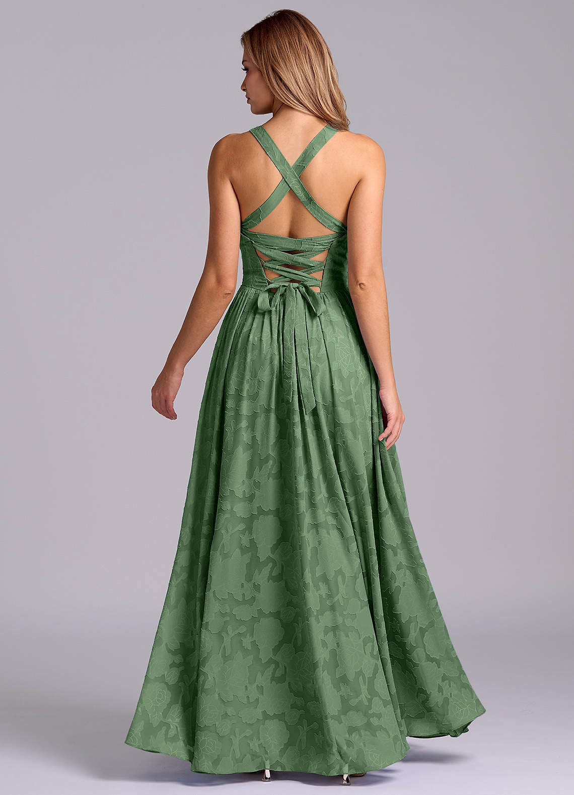 Azazie Francis Morsiusneito Mekot A-linja Korsetti Floral Burnout Lattian pituus Mekko image5
