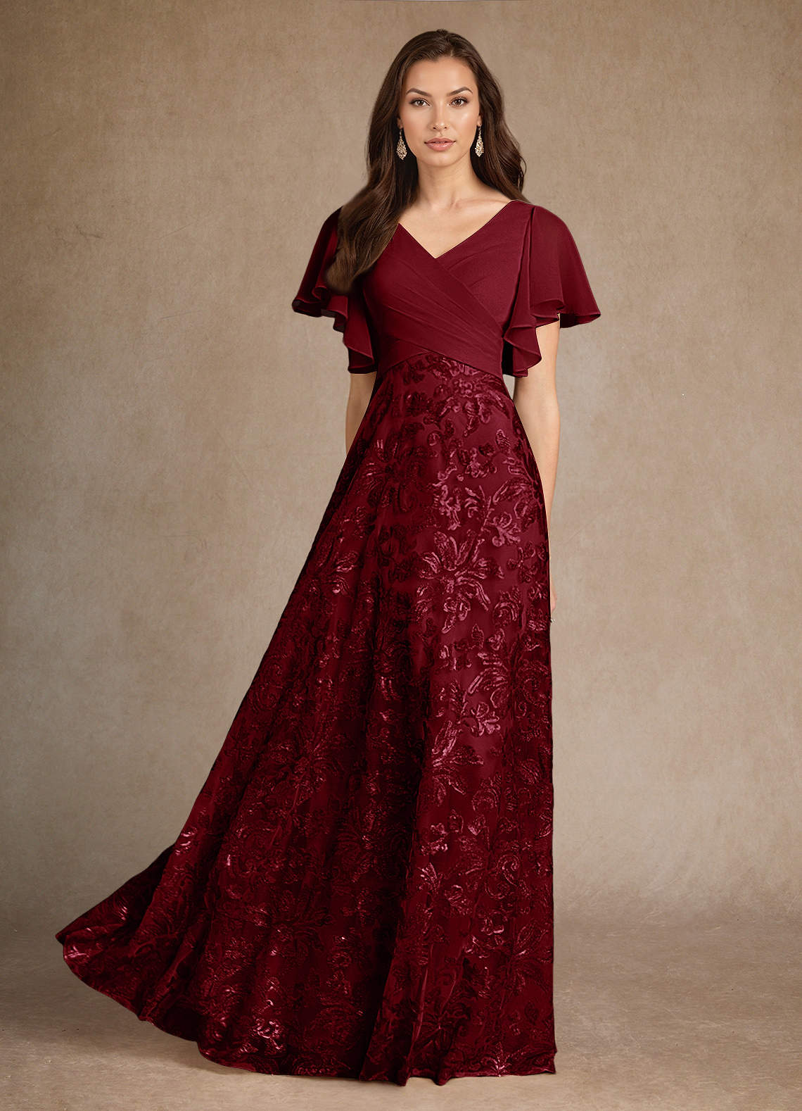 Azazie Fallon Mère de la mariée Robes Robe Trapèze en Dentelle Plissée Bourgogne image1
