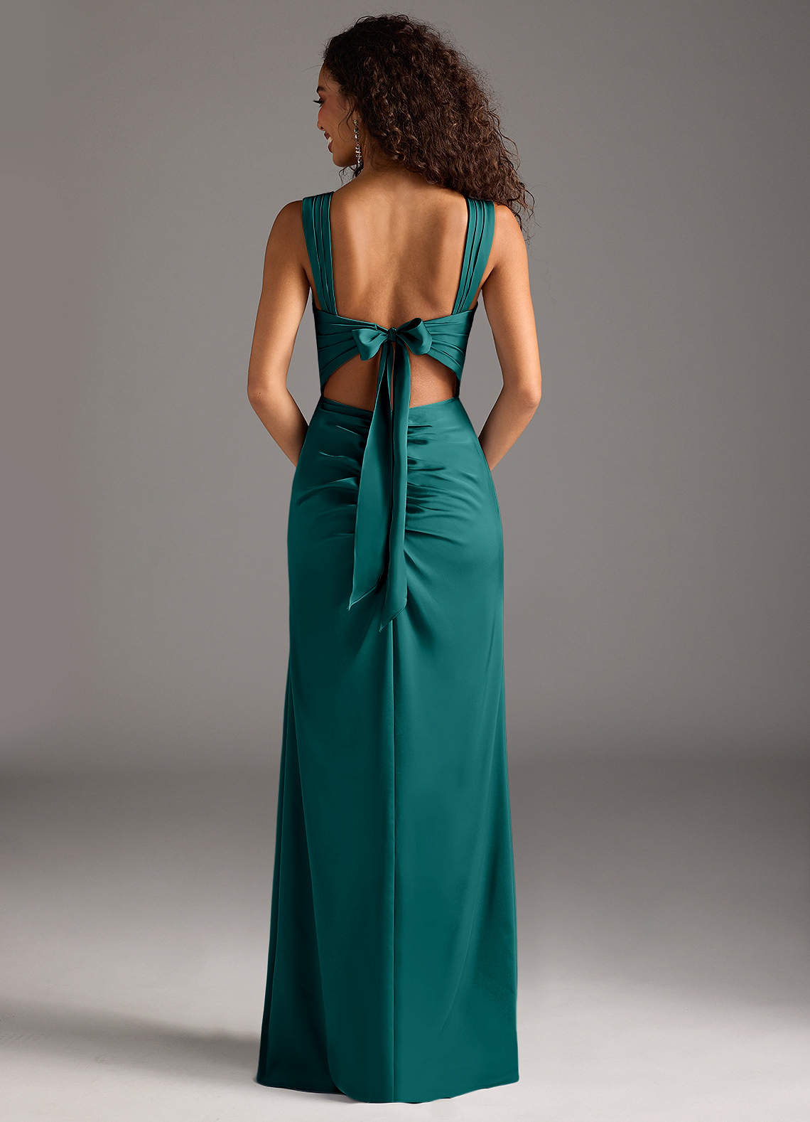 peacock satin bridesmaid dresses Azazie Callie