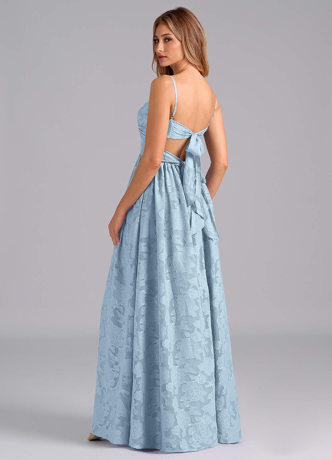 Azazie Zeya Bridesmaid Dresses Sky Blue A-Line Bow Floral Burnout Dress image1