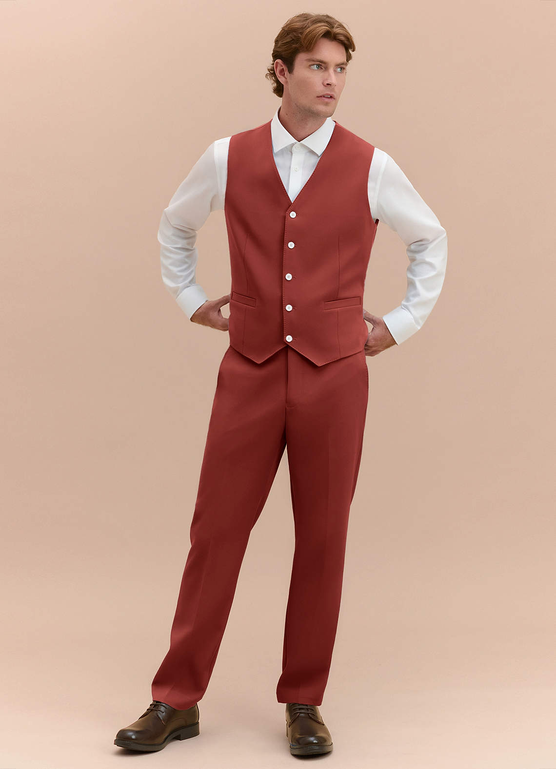 James Terracotta Structured Stretch Suit Vest | Classic Regular