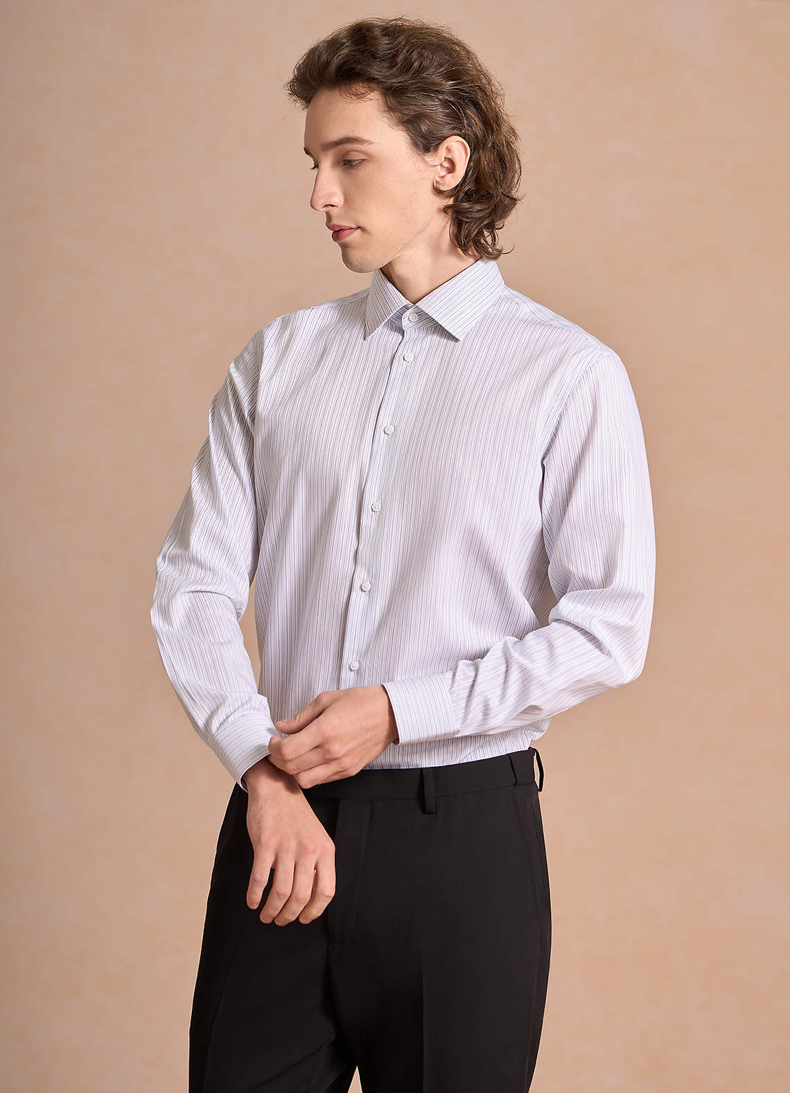 front Aiden Midnight Blue Black 100% Cotton Non-Iron Striped Dress Shirt