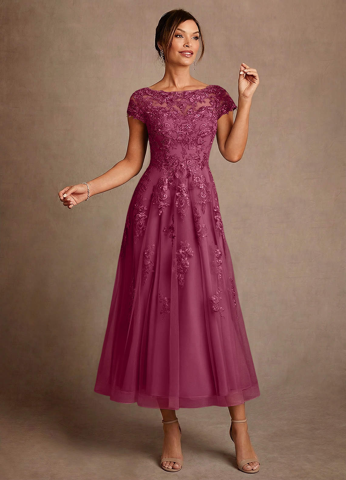 Azazie Jolanda Mother of the Bride Dresses Mulberry A-Line Lace Dress image2