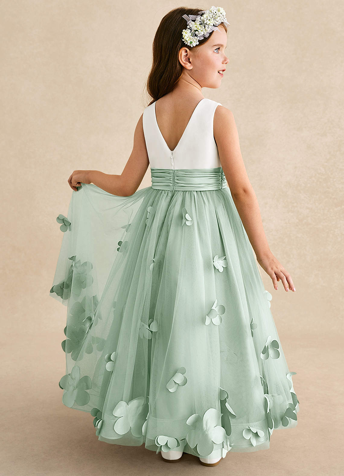 Azazie Vi Agave A-Line Sleeveless Tulle Dress | Azazie CA