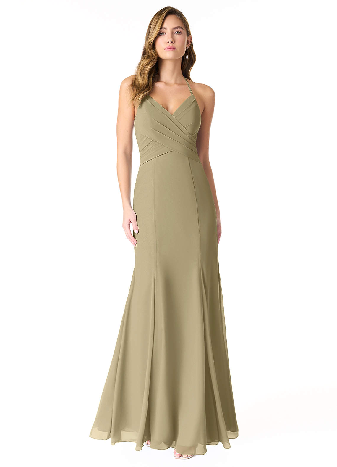 Azazie Carolina Bridesmaid Dresses Moss Green Mermaid Ruched Chiffon Dress image1