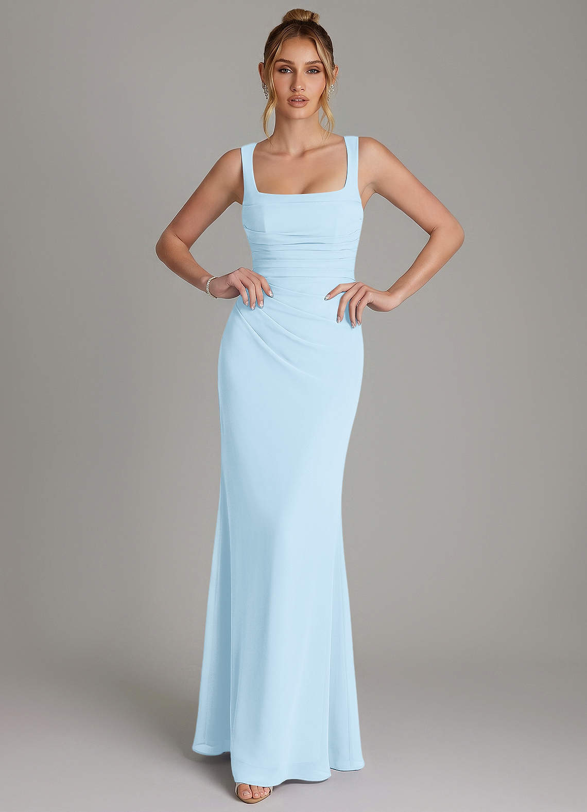 Azazie Agustina Bridesmaid Dresses Sky Blue Mermaid Corset Chiffon Dress image2