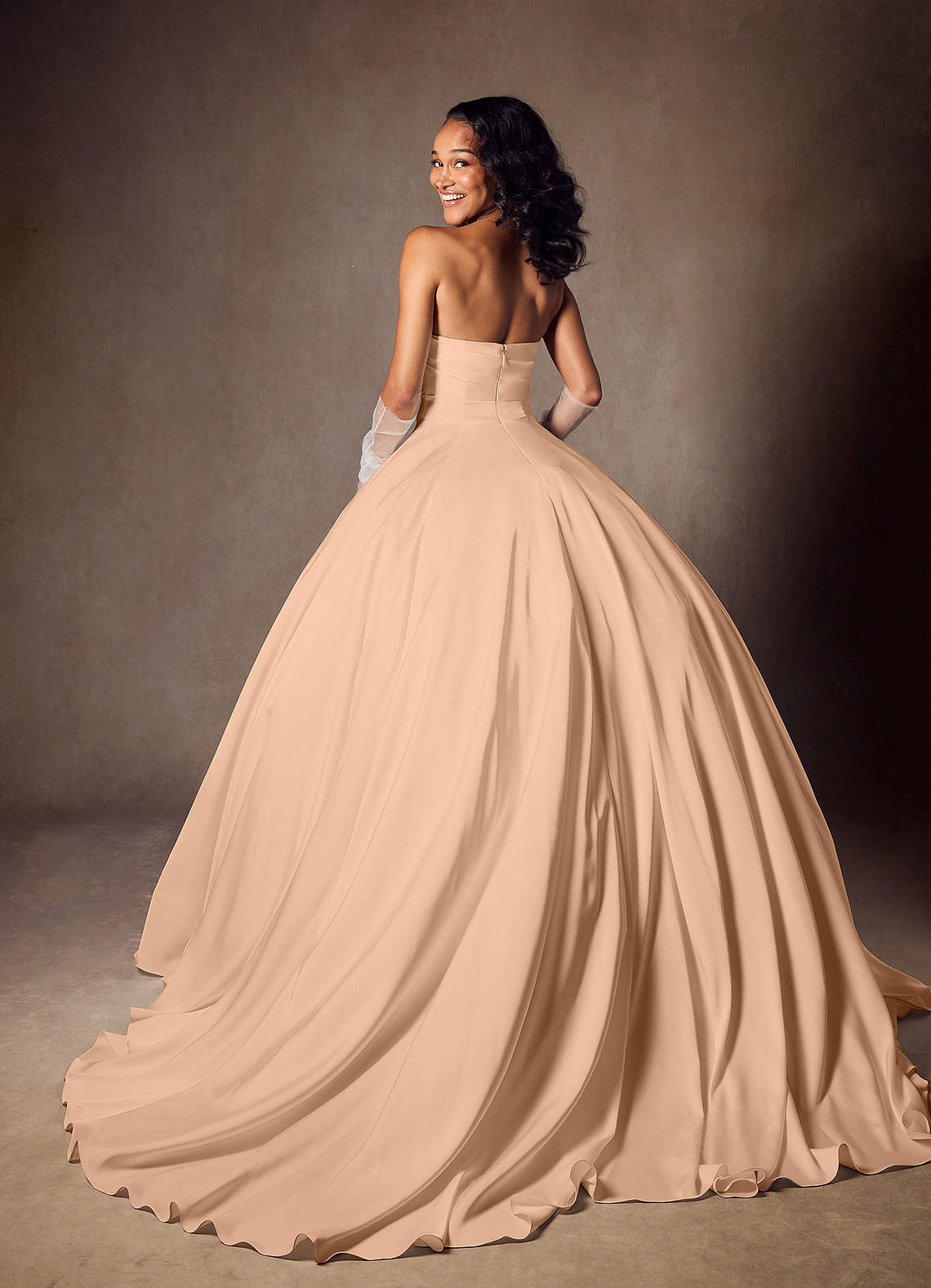 Azazie Alta Vestidos de noiva Vestir Rosa Inglesa de Cetim elástico de Linha A com Sem alças image1