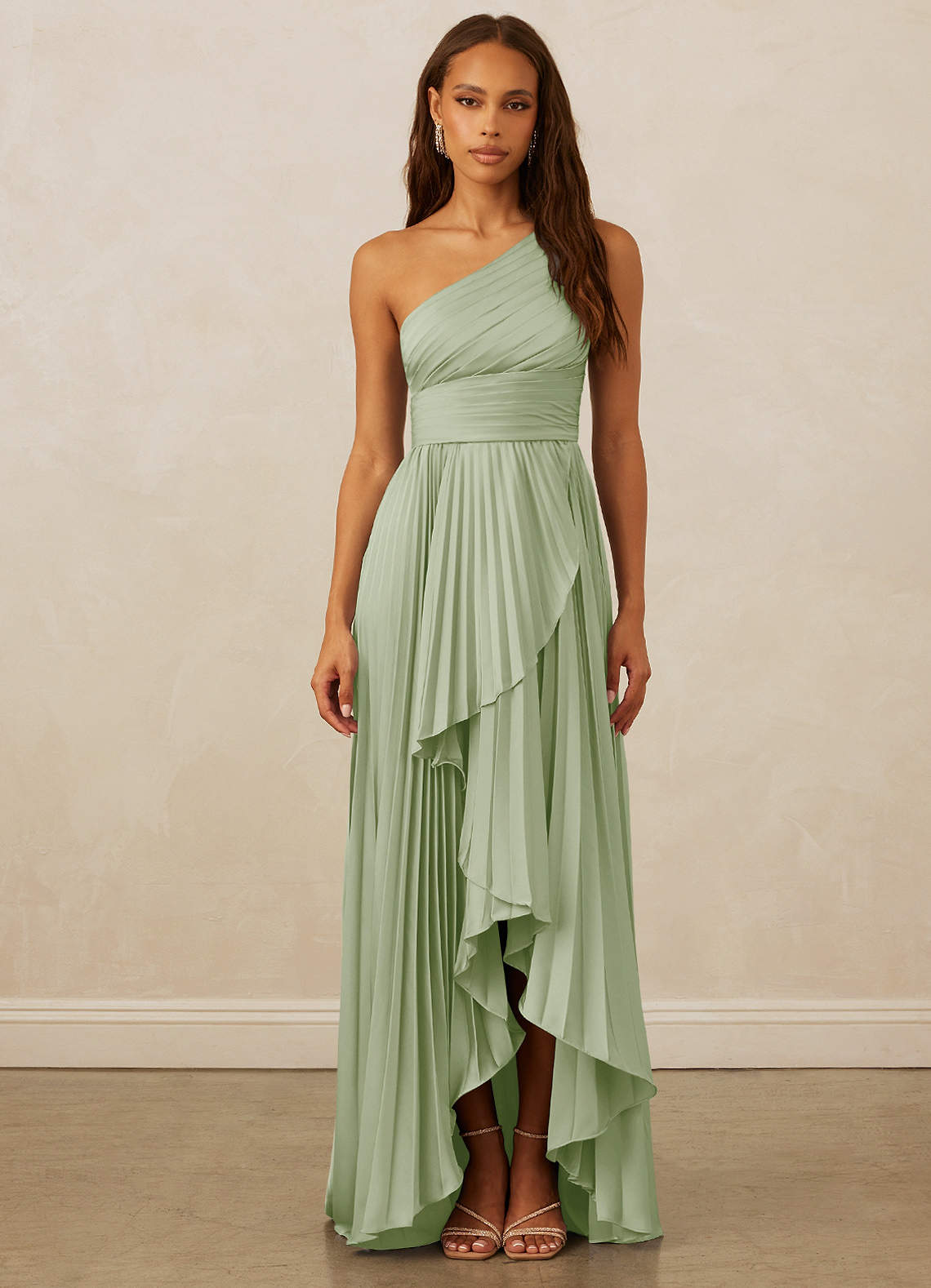 Christian Siriano Bridal for Azazie 1008 Bridesmaid Dresses Dusty Sage A-Line One Shoulder Stretch Satin Dress image1