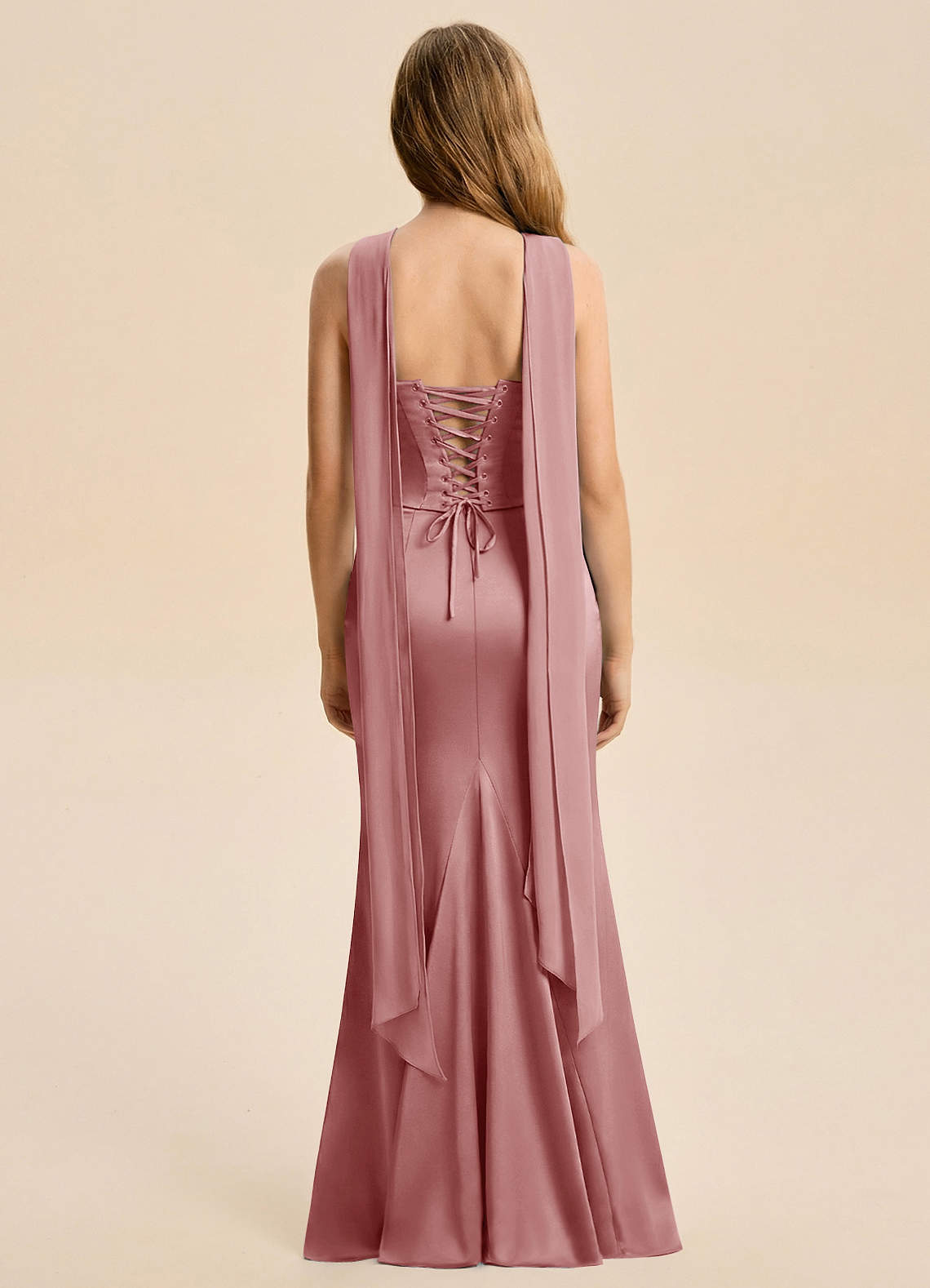 Azazie Sorrel Junior Dusty Rose Mermaid Ruched Stretch Satin Dress image1