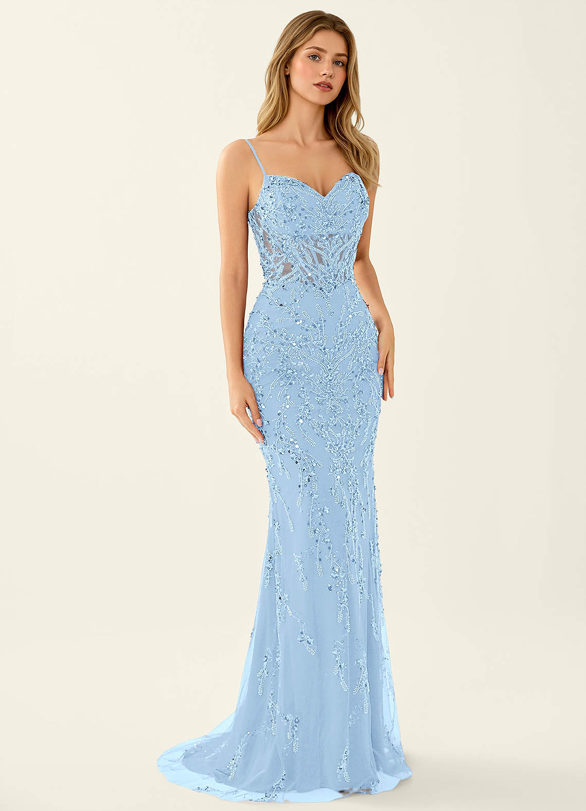 Azazie Sky Blue Corset Beading Sweetheart Formal Dress Azazie Sky Blue Corset Beading Sweetheart Formal Dress