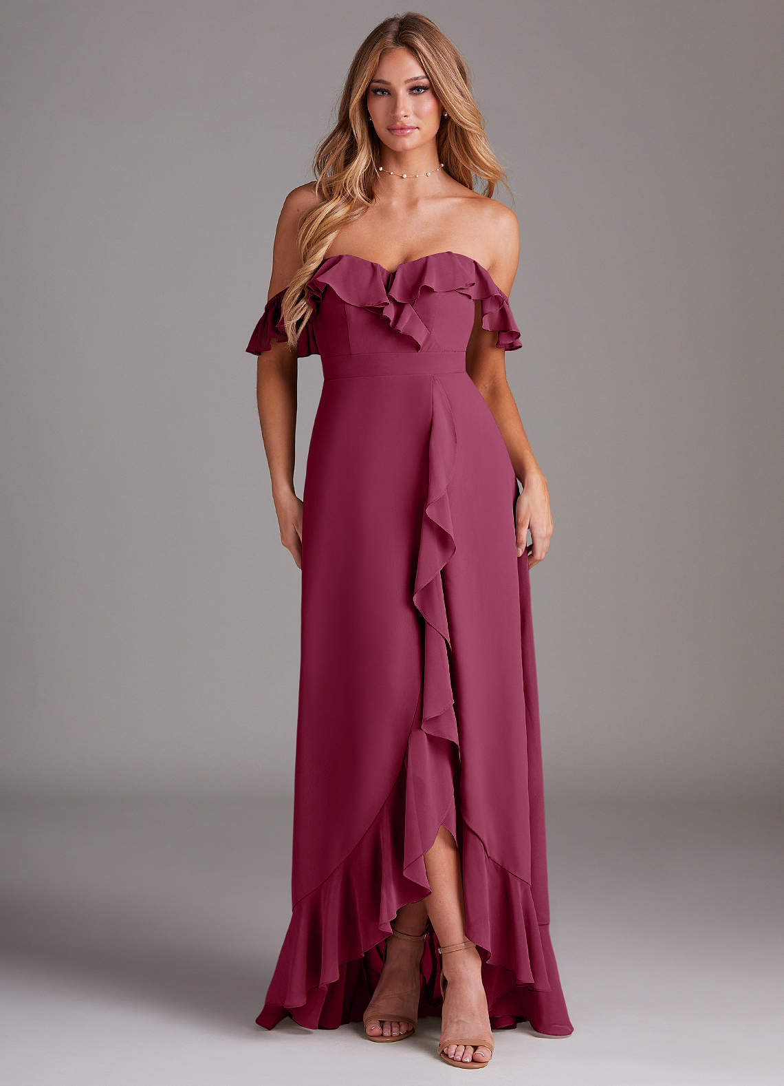 Azazie Lyra Bridesmaid Dresses Mulberry A-Line Chiffon Convertible Dress image1