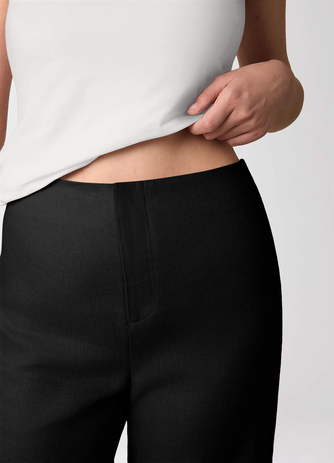 front 100 % europeiskt linnebyxor med vida ben