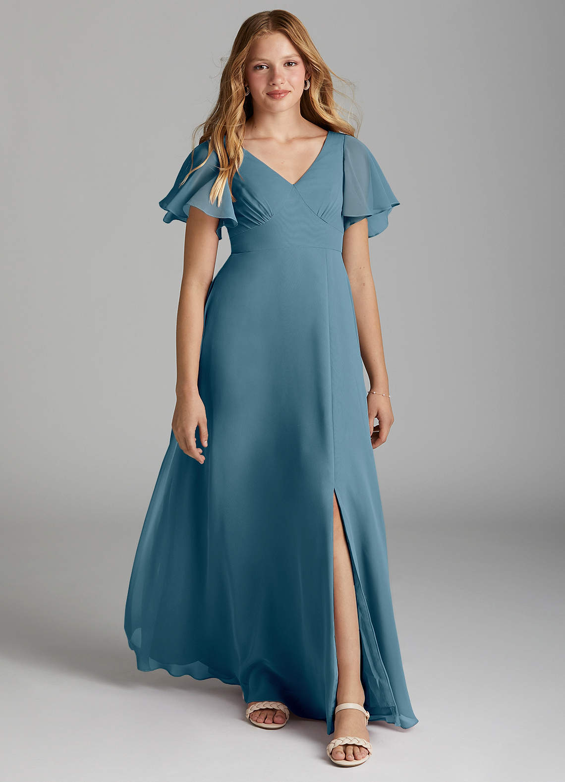 Azazie Kimber Junior Bermuda A-Line Pleated Chiffon Dress image1