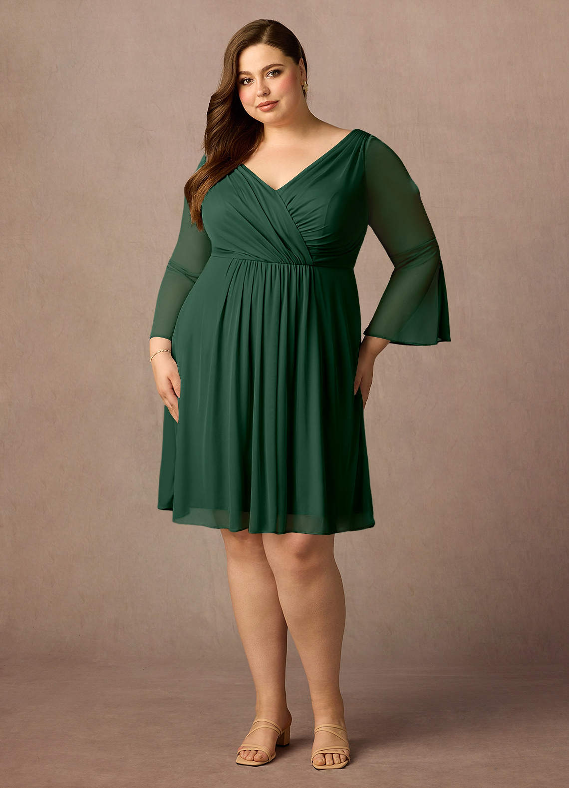 Azazie Teraso Mother of the Bride Dresses Dark Green A-Line Pleated Mesh Dress image1