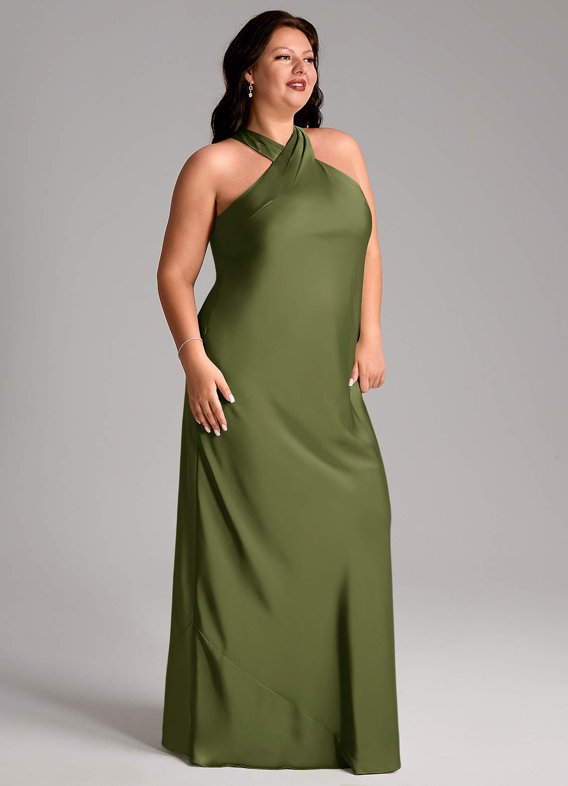 Azazie Doretta Bridesmaid Dresses Olive Mermaid Pleated Stretch Satin Dress image7