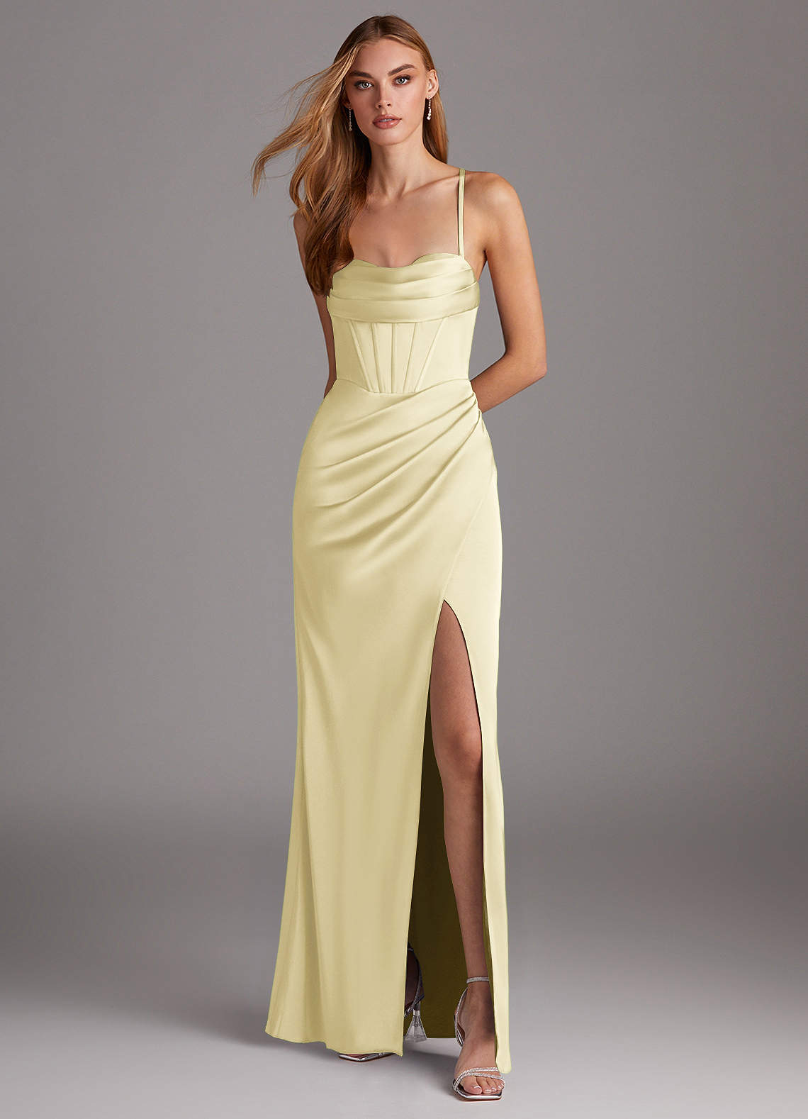 lemon bridesmaid dresses Zapaka Women Simple Yellow Wedding Party Guest Dress with Ruffles A Line Pleated Maxi Dress, Lemon Yellow / US14 adding a romantic Lemon Sorbet Bridesmaid Dress Matte